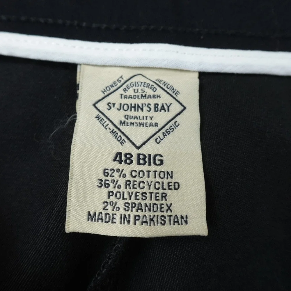 NEW St Johns Bay Shorts Mens 48 Black Chino Flat Front Comfort Stretch Flex Golf